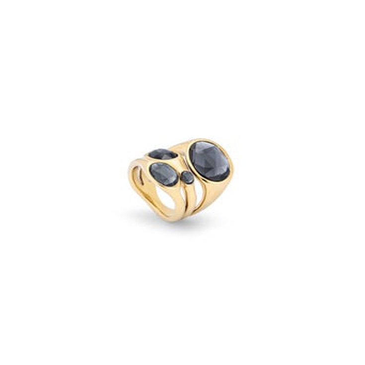 Anillo bañado en oro de 18K con cristales grises, Dorado
