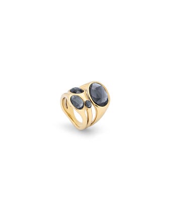 Anillo bañado en oro de 18K con cristales grises, Dorado
