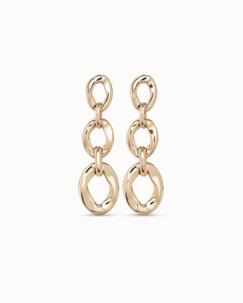 Pendientes bañados en oro 18K con 3 eslabones, Dorado