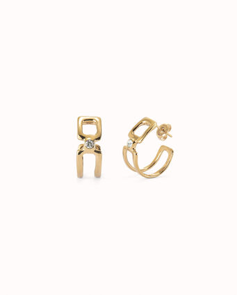 Pendientes aro doble bañados en oro 18k con topacio blanco, 