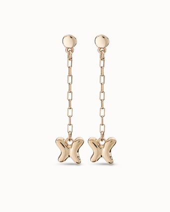 Pendientes bañados en oro 18K con cadena colgante, Dorado