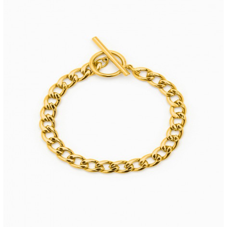 Pulsera dorada de eslabones con broche de la marca AmaloA.