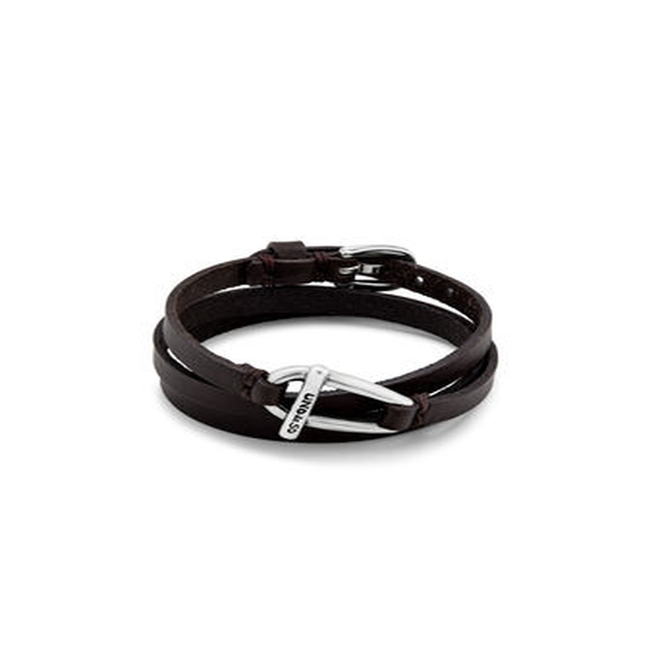 Pulsera de cuero y eslabón central pequeño bañado en plata, 