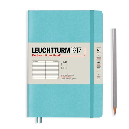 Libreta Leuchtturm A5 tapa blanda raya aquamarine